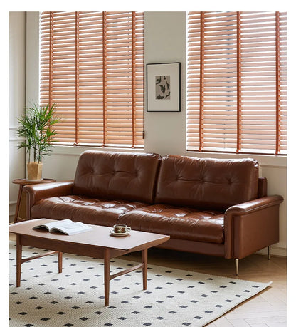 Nordic Italian light luxury medieval French plaid designer living room straight retro oil wax leather cowhide nebula sofa