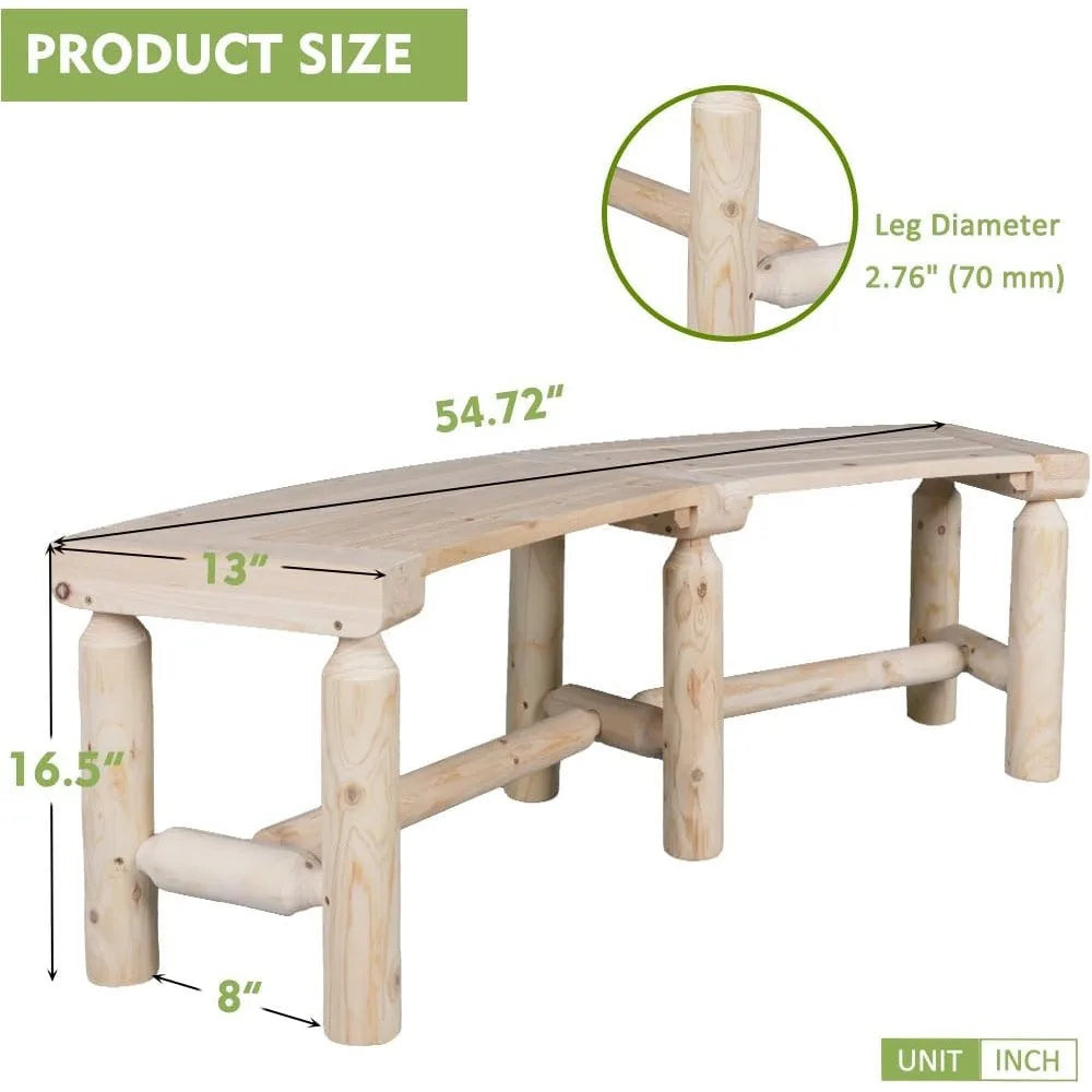 Outdoor Wooden Curched Backless Porch Bench Rustic Cedar Fir Log Fire Pit Bench for Patio Garden Deck Backyard 2 Packs