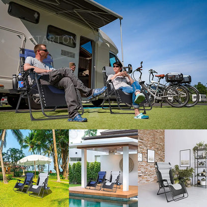 160kg Outdoor Folding Lounge Chair  Patio Chaise Lounge Recliner Adjustable Headrest &Cup Holder Outside Reclining