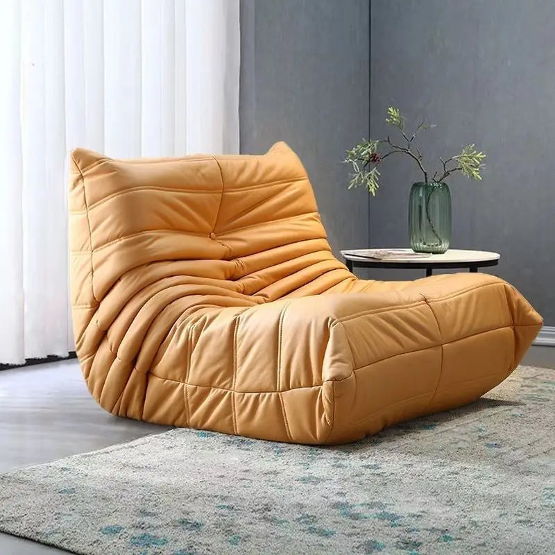 Single sofa living room bedroom lazy fabric leather leisure chair small apartment cream wind