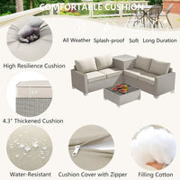 4-Seater All-Weather Outdoor Patio Furniture Set with Storage & Table, L-Shaped Sectional Sofa & Corner Couch - PE Rattan Wicker