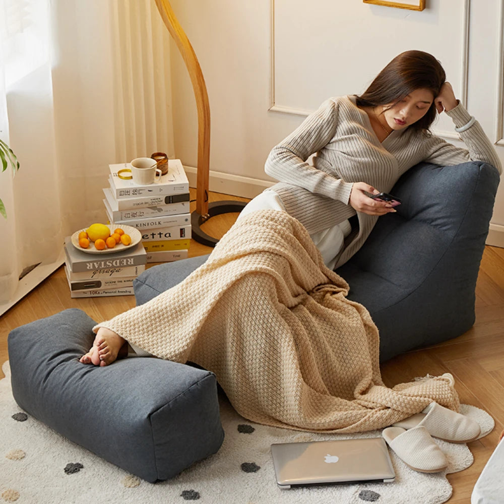 OTAUTAU Soft Cotton Bean Bag Cover Without Filler Chaise Lounge Recliner Sofa Bed Beanbag Pouf Sac with Footstool Ottoman SF027