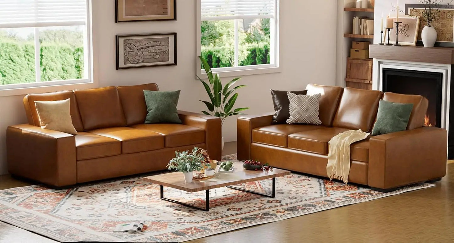 ELUCHANG 85" Modern Sofa Couches for Living Room, 3 Seater Sofa, Natural Linen Deep Seat Sofa with Upholstered Cushion