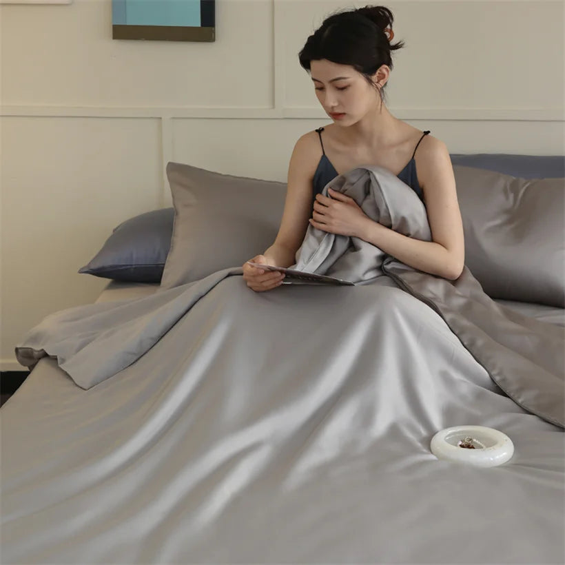 Mulberry Silk Bedding Set Luxury Natural 100% Silk Duvet Cover Set Bed Sheet Pillowcase Single Double Bedsheet King Queen Size