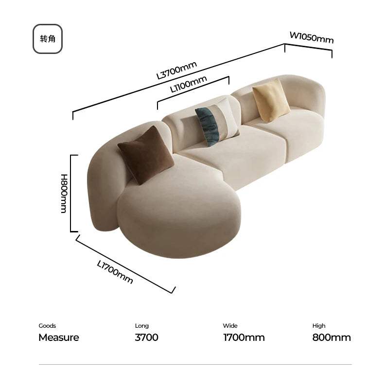 Italian Sofa Living Room Simple Fabric Affordable Luxury Fashion Special-Shaped Arc Cream Style Corner Combination