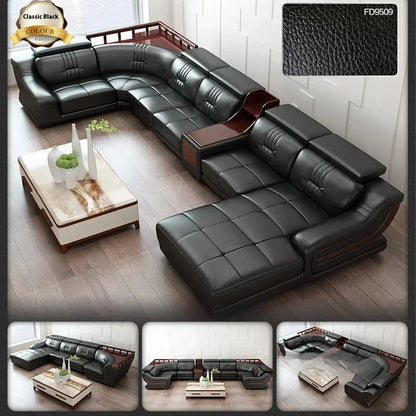 MANBAS Premium Italian Genuine Leather Sofa Sets Big Sectional Couch Living Room Sofas With Adjustable Headrests Home Furniture