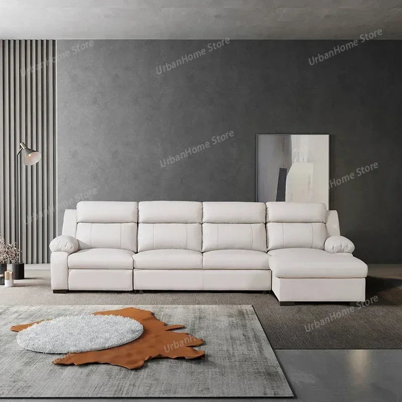 L-shaped Living Room Sofa Leather Electric Recliner Sofa Multi-functional Sofa Bed Folding Small Furniture with Storage Space