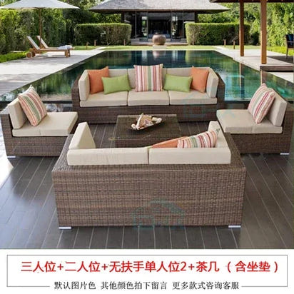 Budget-friendly Outdoor Rattan Woven Sofa, Outdoor Garden, Villa, Courtyard Balcony, Casual Corner Sofa, Coffee Table