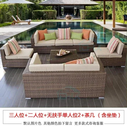 Budget-friendly Outdoor Rattan Woven Sofa, Outdoor Garden, Villa, Courtyard Balcony, Casual Corner Sofa, Coffee Table