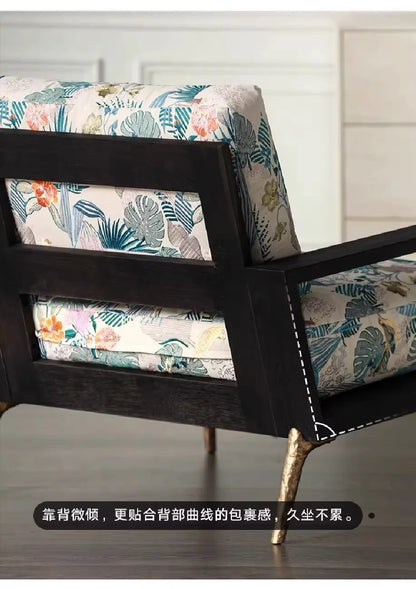 Retro Style Single Sofa Chair for Living Room with Solid Wood Frame Comfortable Lounge Seat