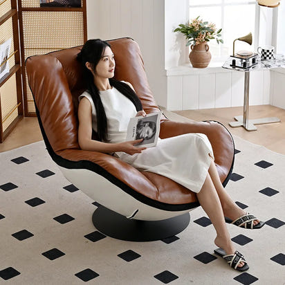 Medieval oil wax leather single sofa chair living room balcony leather casual lazy can lie down designer high-end single chair