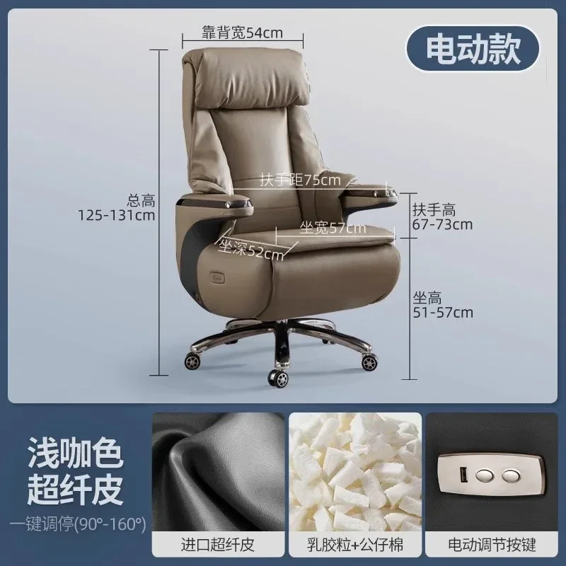 Senior Leather Office Chairs Ergonomic Comfortable Adjust Recliner Office Chairs Mobile Luxurious Furniture Silla Oficina LXOC