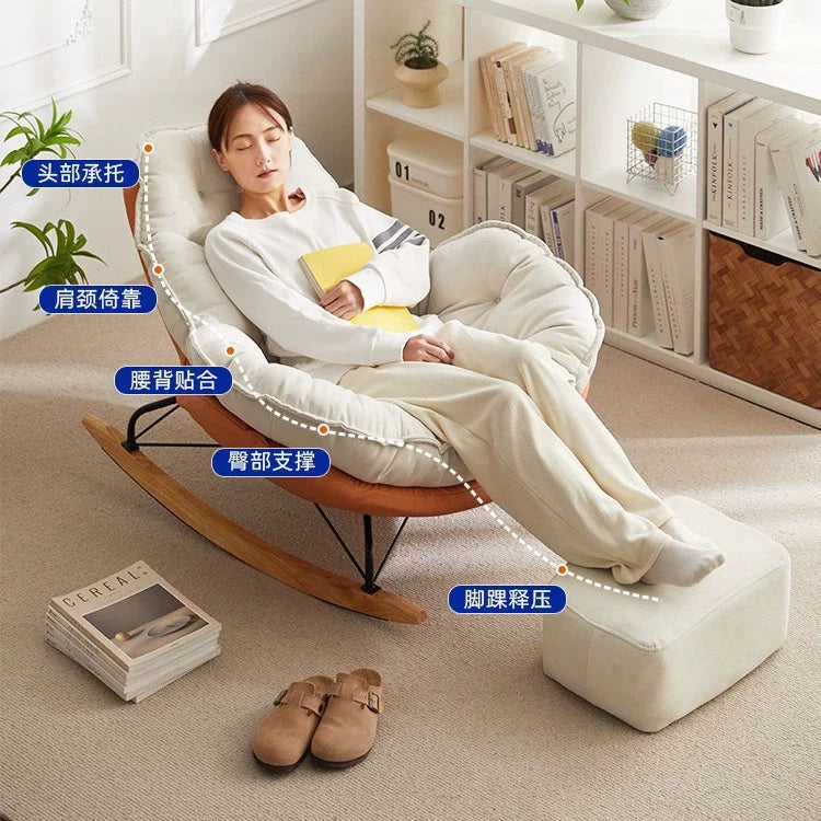 ！@!@Recliner Comfortable Thickened Wood Penguin Rocking Chair Living Room Bedroom Balcony Home Leisure Lazy Sofa Style for Singl
