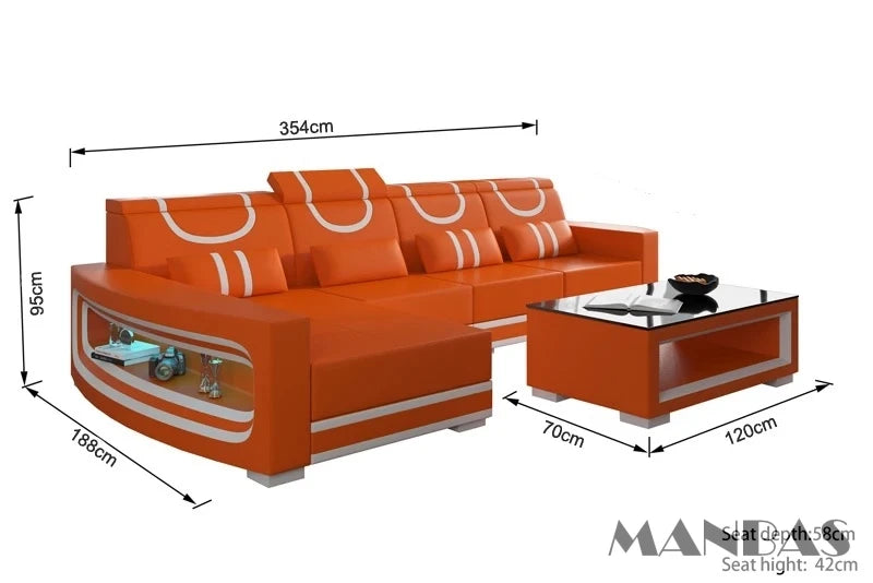 Upgrade Your Living Room with MANBAS Italian Genuine Leather Sofa - 2 Colors Combination, LED Light & Soft Cushions