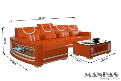 Upgrade Your Living Room with MANBAS Italian Genuine Leather Sofa - 2 Colors Combination, LED Light & Soft Cushions