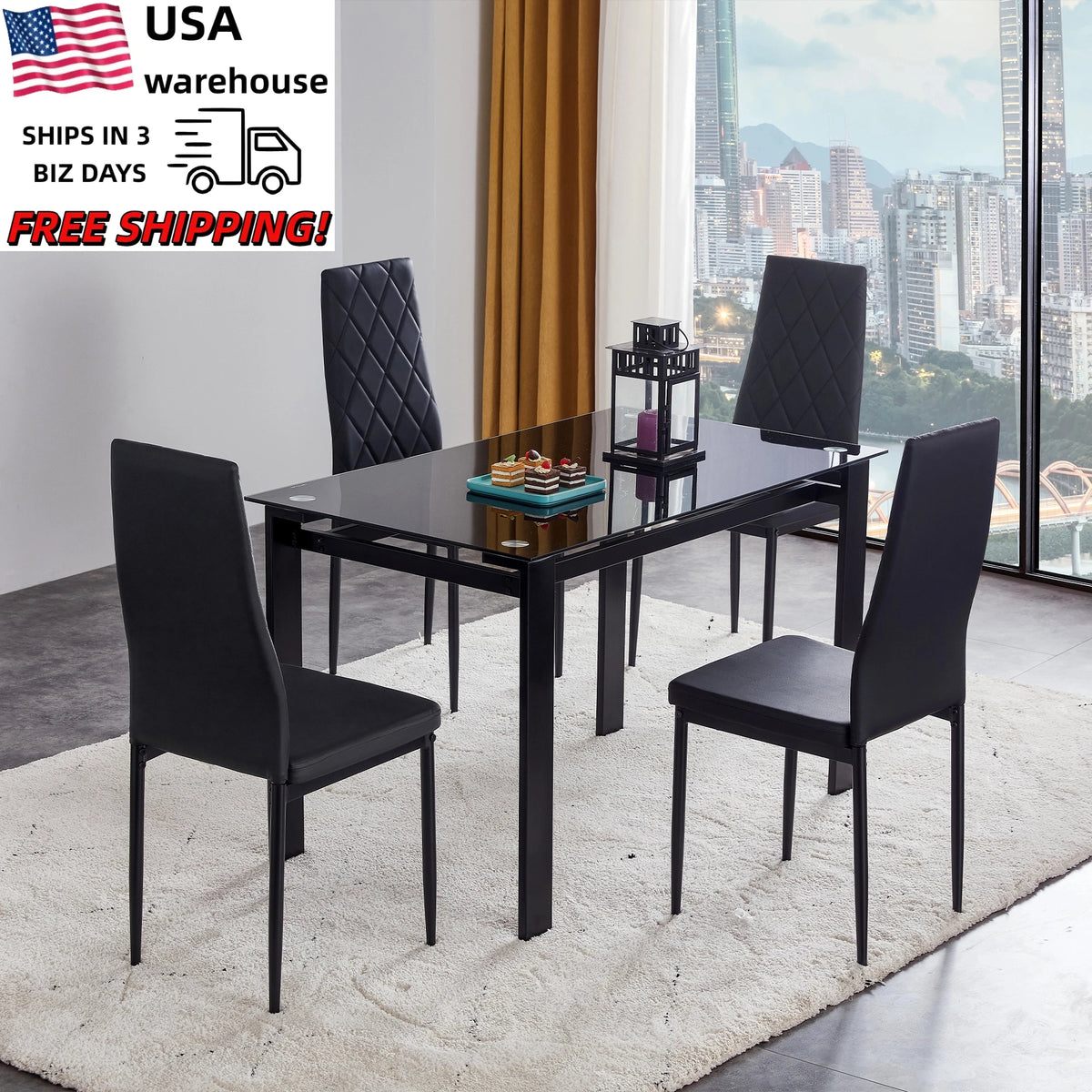 New Black Dining Table and Chairs,  Table Set 4 Seater, Table Set, Modern  Table,  Room Furniture