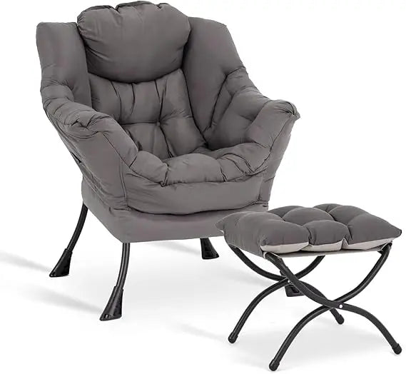Lazy Chair with Ottoman, Modern Accent Leisure Upholstered Lazy Sofa , Contemporary Lounge Reading Chair with Armrests