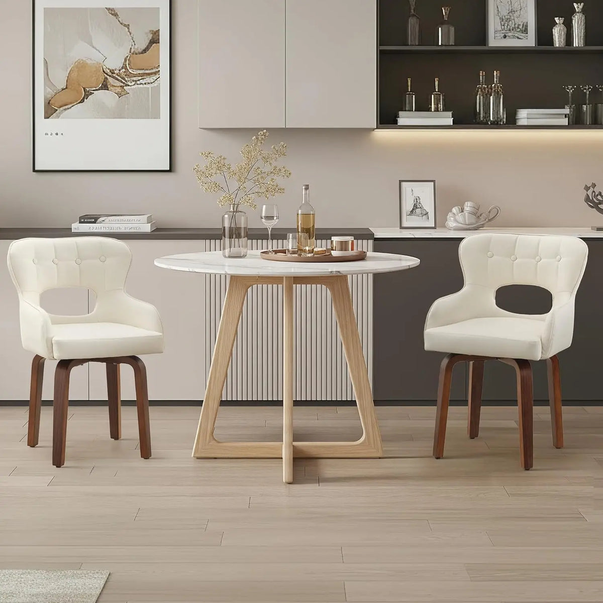 Swivel Dining Chairs Set of 2 - Mid Century Modern Faux Leather Armchairs with 360° Swivel, Ergonomic U-Shaped Back, Customized