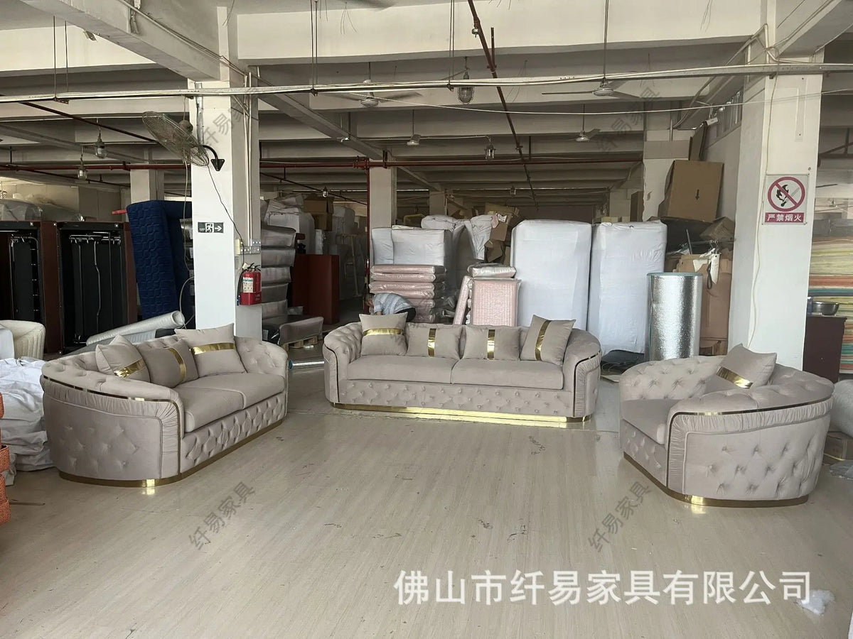 American fabric pull-up sofa, European light luxury velvet living room fashion simple straight sofa combination factory
