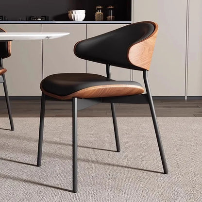 Genuine Leather Dining Chairs Set of 2 or1,Mid Century Modern Chair, Upholstered Kitchen Dining Room ChairsBlack WalnutBendwood.