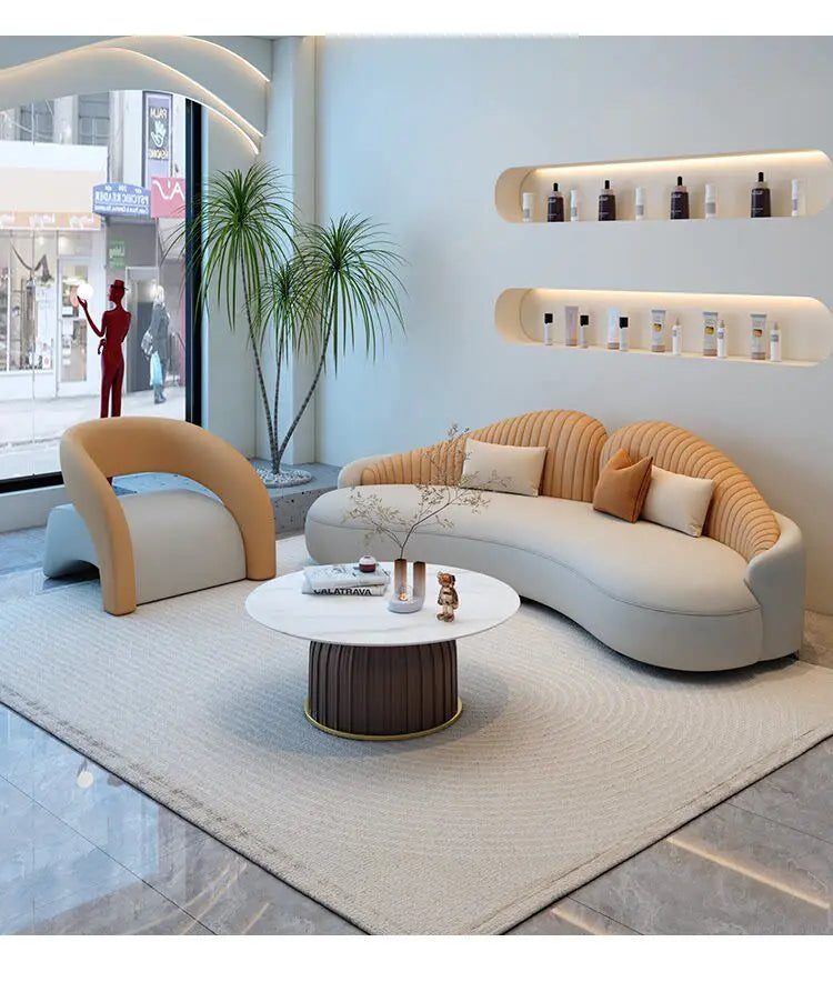 Italian Minimalist Designer Curved Sofa Nordic Creative Beauty Salon Lounge Reception Sofa Office Furniture أثاث مكتبات FYOS