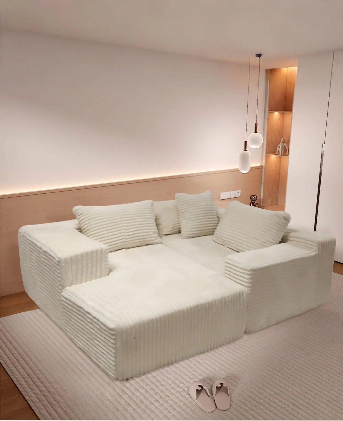 L-Shaped Sectional Couches for Living Room with Memory Foam, No Assembly Convertible Sofa Bed, Corduroy Fabric Customized