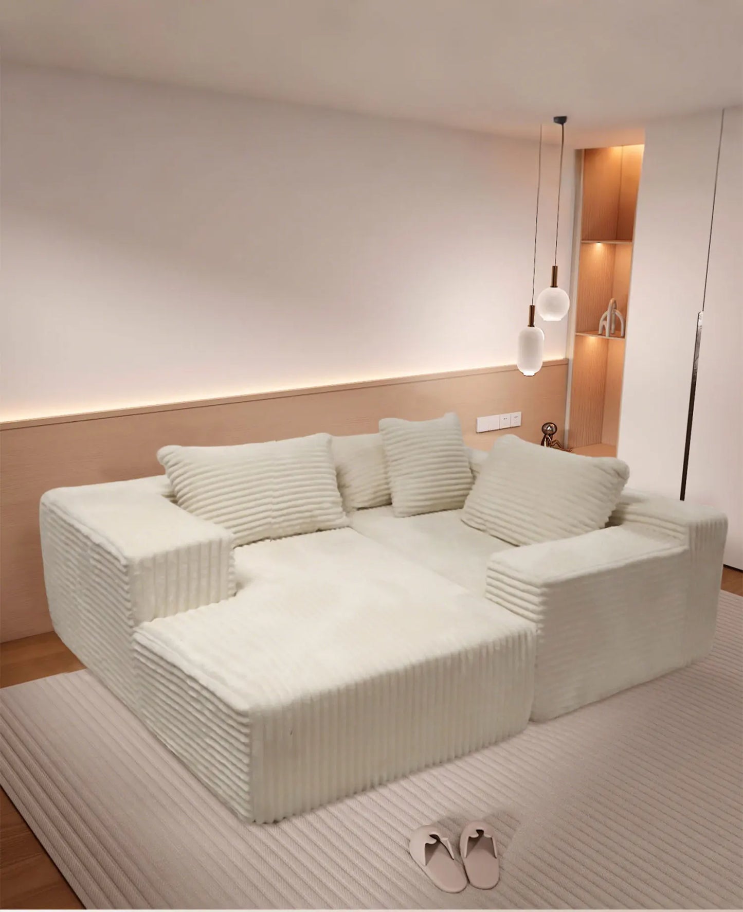 L-Shaped Sectional Couches for Living Room with Memory Foam, No Assembly Convertible Sofa Bed, Corduroy Fabric Customized