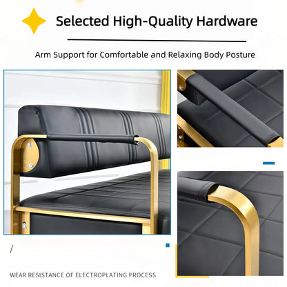 Professional Barber Shop Durable Gold Plated Leather Modern Salon Commercial Mall Waiting Sofa Bench Comfortable Lobby Chair