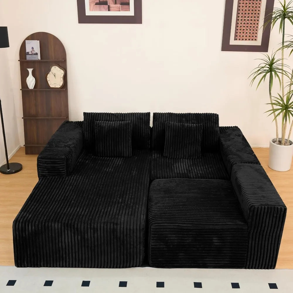 "High Backrest L-Shape Modular Sectional Sofa with Cloud Corduroy, Convertible Chaise for Left or Right Side, Bonel"