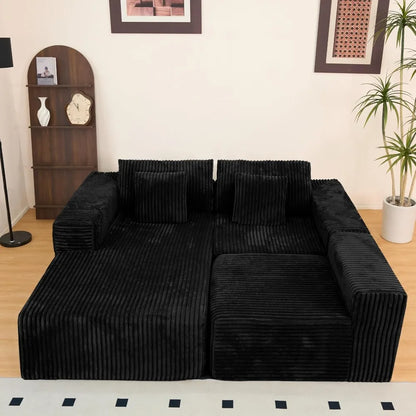"High Backrest L-Shape Modular Sectional Sofa with Cloud Corduroy, Convertible Chaise for Left or Right Side, Bonel"