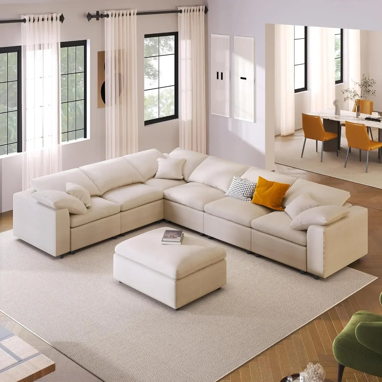 For Oversized Modular Sectional Sofa Set, Modern 6-7 Seater L Shaped Corner Couch with Ottoman for Living Room,Grey
