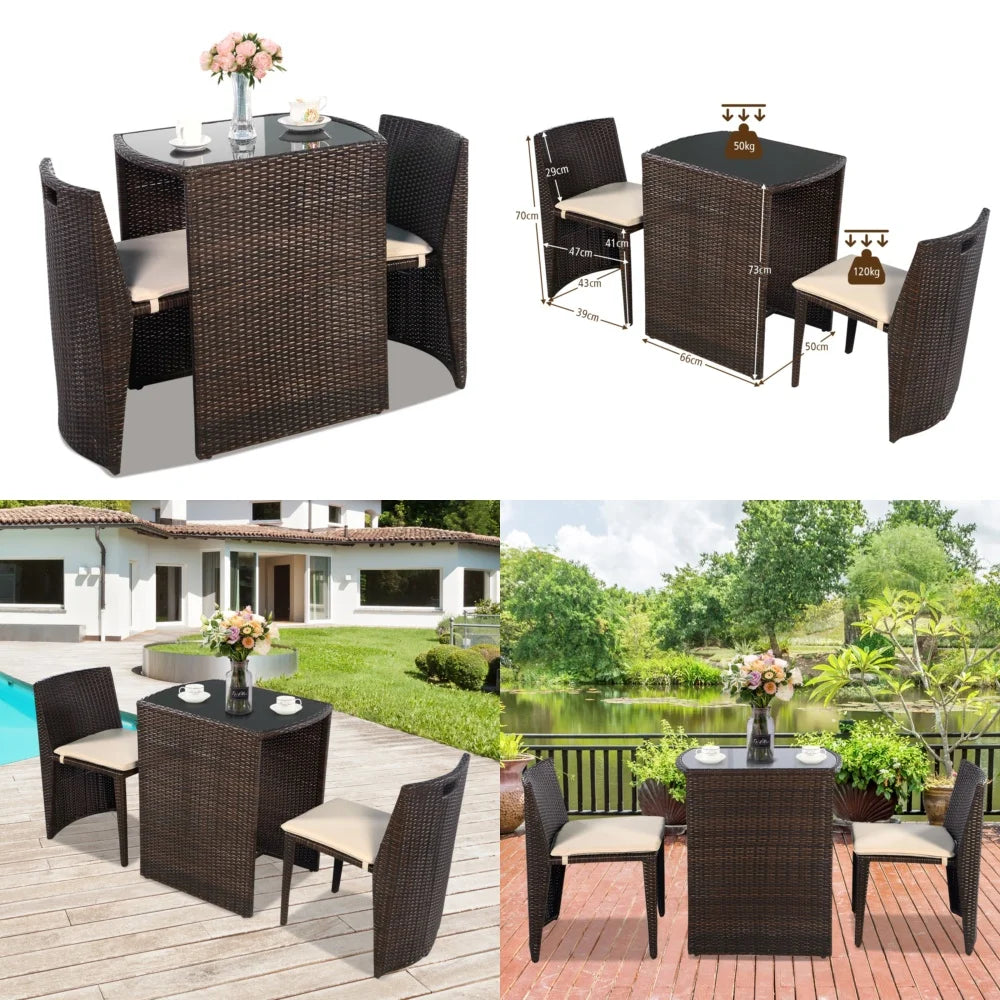 Garden Furniture Sets3PCS Outdoor Rattan Coffee Table Set No Assembly Needed Modern Patio Dining Furniture