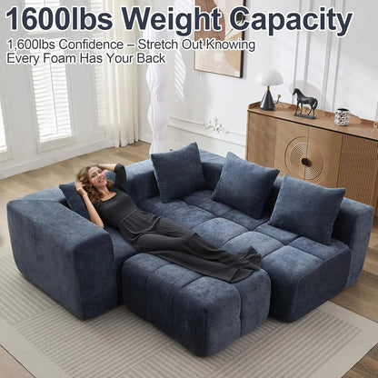 119"Boneless Couch, Cloud Sectional Couch with Deep Seat,High-Density Memory Foam and Chaise,Sectional L Shaped Sofa-Customized