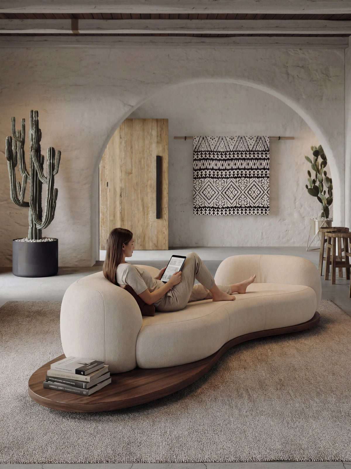 Medieval wabi-sandy wind solid wood curved living room small apartment hotel homestay reception sofa