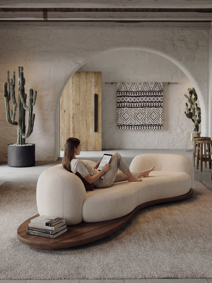 Medieval wabi-sandy wind solid wood curved living room small apartment hotel homestay reception sofa