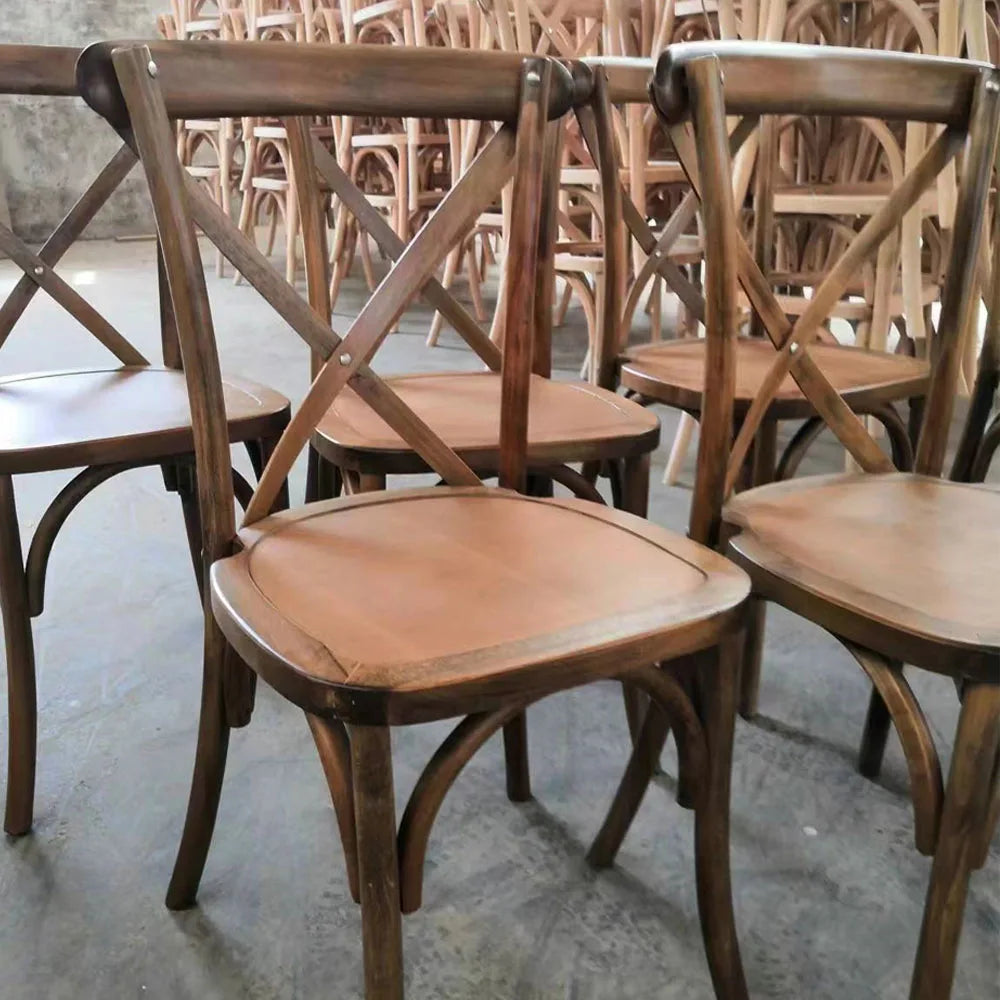 Stackable Natural Wood Grain Cross Back Chair for Outdoor Events Party Wedding