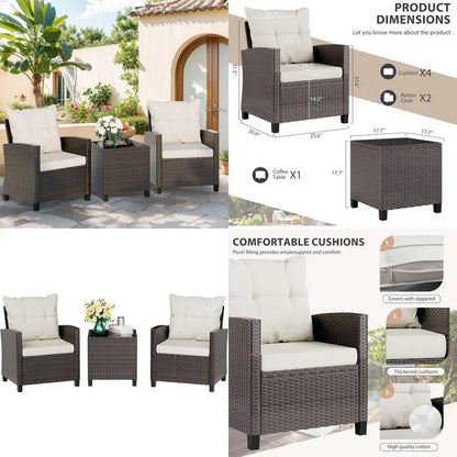 Cushioned Outdoor Wicker Bistro Set for Small Patio Spaces with Conversation Chairs and Rattan Design