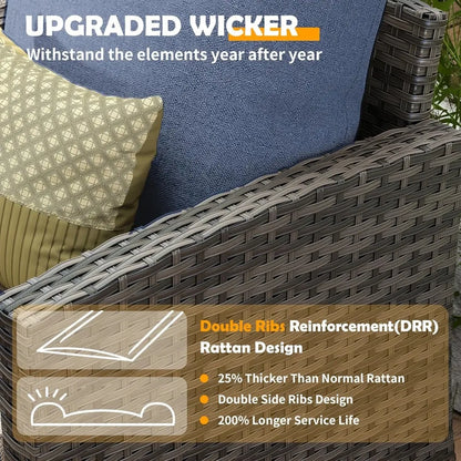 Patio Furniture Set, 6 Pieces Outdoor Sectional Couch with Swivel Rocking Chair, Gray Wicker Rattan Sofa with Side, Customized
