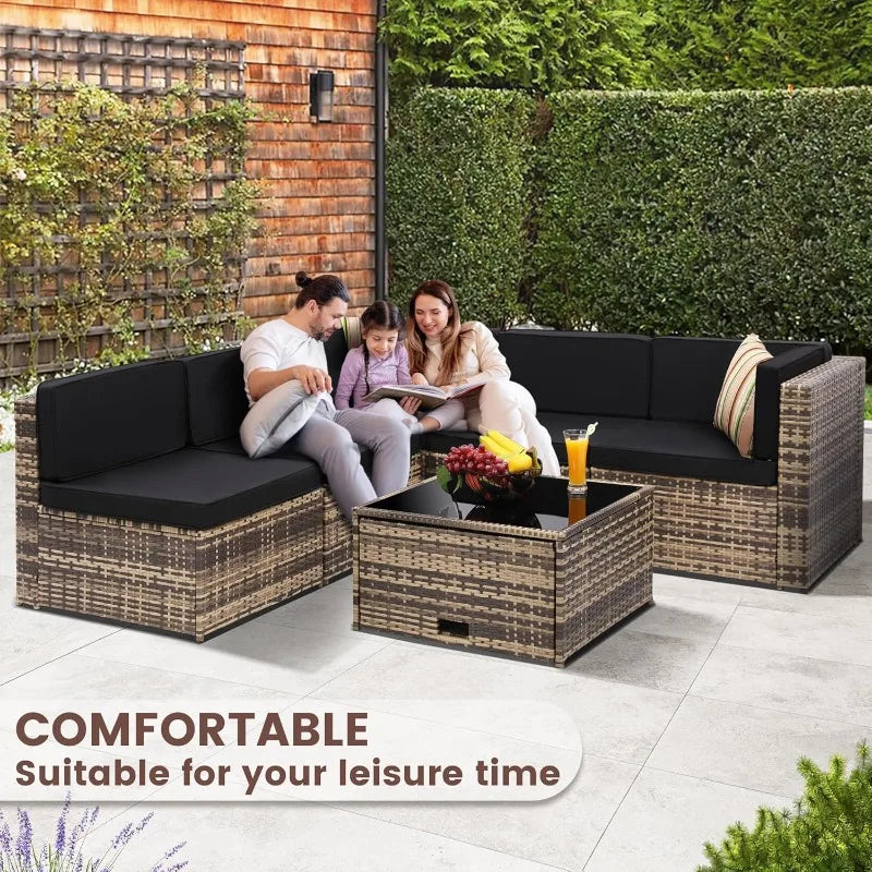 HOME-8 Piece Outdoor Wicker Patio Furniture Sectional Set, Glass Top Table With Hidden Storage, Includes 7 Seating Componentscam
