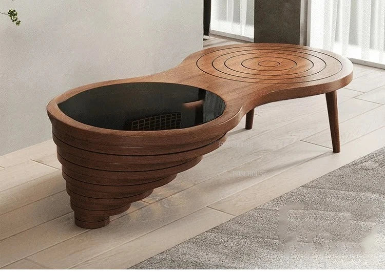 Tables basses design en bois massif, meubles de salon de luxe pour la maison, Table d'appoint de canapé, Table centrale ronde moderne en verre trempé
