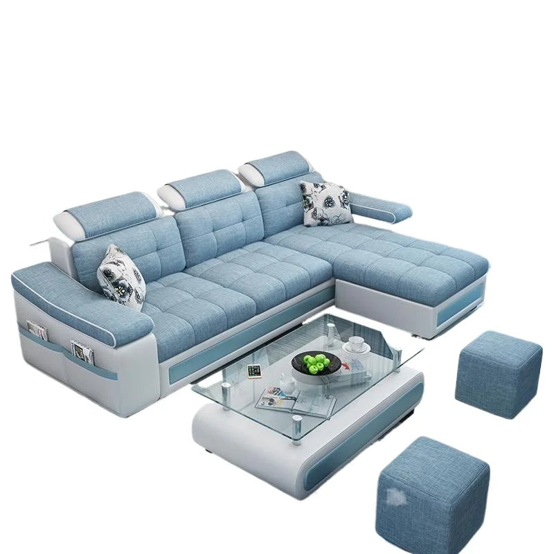 Modern living room removable washable corner three-seat fabric sofa and small apartment fabric sofa