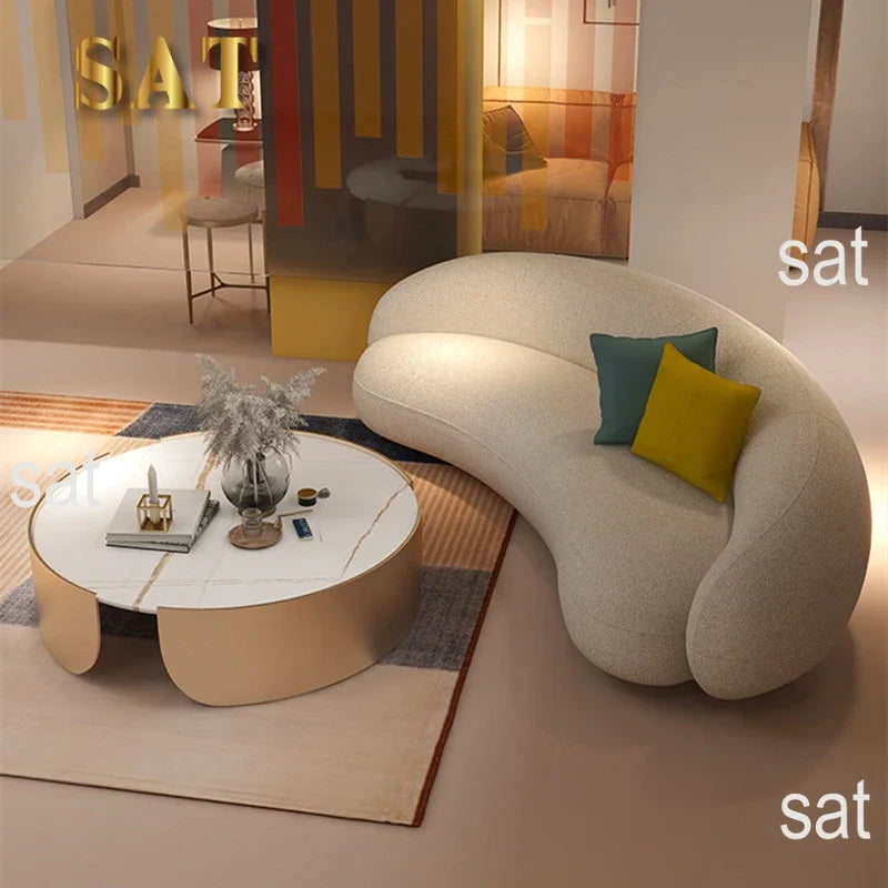 -Modern Light Design Luxury Nordic Velvet Curved Comfortable Living Room Armrest Sofa