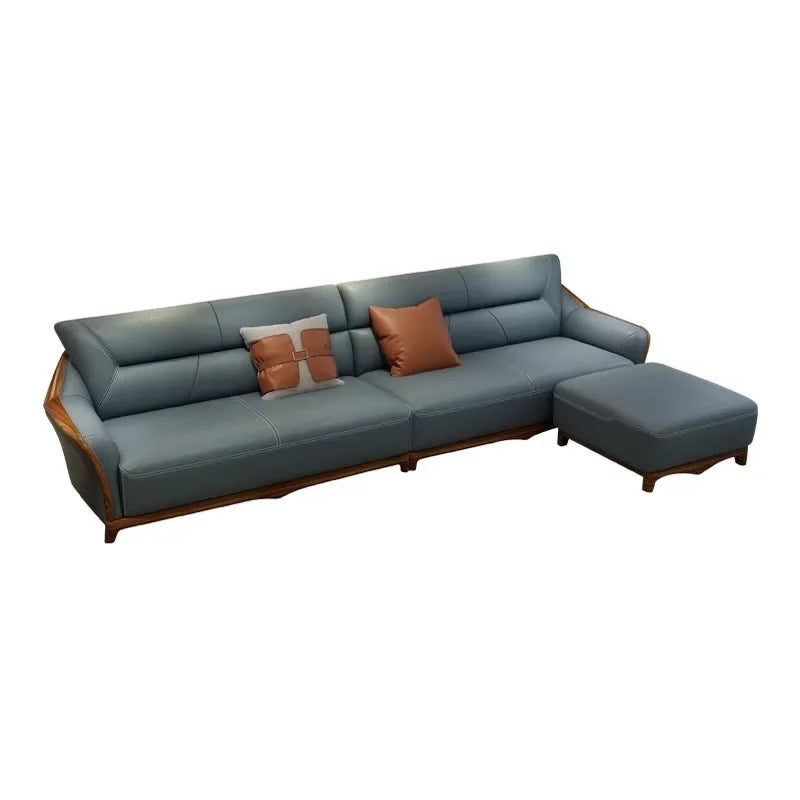 New Chinese ebony leather sofa combination all solid wood size apartment luxury living room light luxury villa furniture