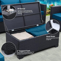 Patio Furniture Sets,  6 Pieces Couch Outdoor Chairs Coffee Table Peacock Blue Anti-Slip Cushions, Outdoor Furniture Sets