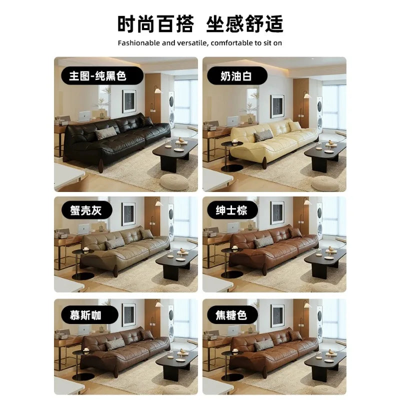 Extreme leather sofa Italian minimalist first layer cowhide living room simple medium and ancient style retro small apartment
