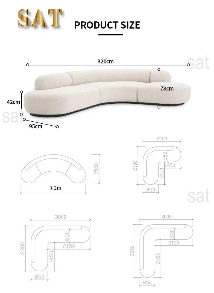 Modern Curved Sofa Set Furniture   Fabric Round White Living Room Sofa Apartment Boucle Semi-circular Sofa