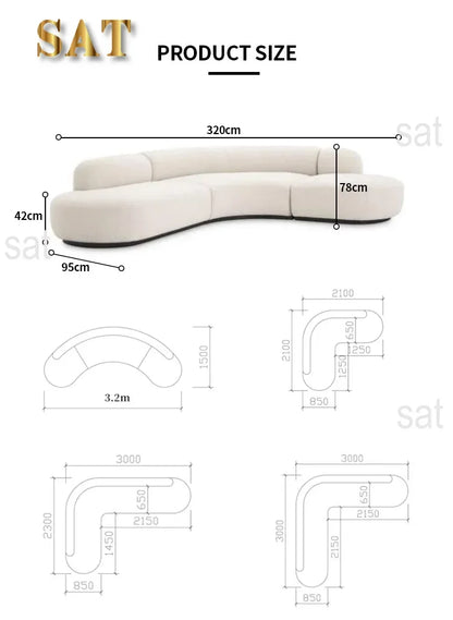 Modern Curved Sofa Set Furniture   Fabric Round White Living Room Sofa Apartment Boucle Semi-circular Sofa