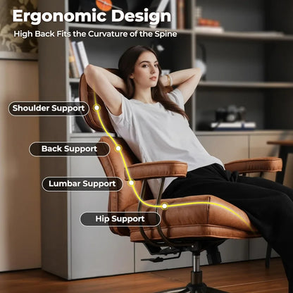 Ergonomic Home Office Chair, Mid-Century Modern Faux Leather Chairs with Thickened Cushions, Comfy High Back Swivel