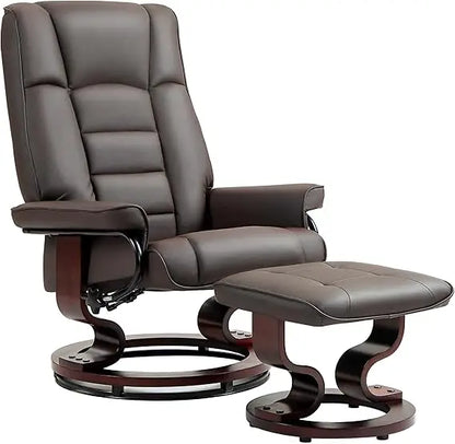 Faux Leather Reclining Chair, Swivel Ottoman Chair, Recliner with Ottoman with High Back and Wood Frame for Living Room, Gray