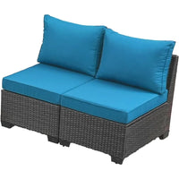2 Piece Outdoor Wicker Armless Sofa Patio Rattan Sectional Sofa Set with Thick Seat Cushions and 2 Back Cushions for Garden Pat